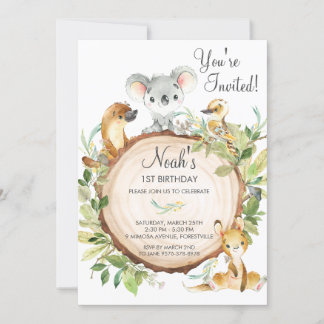 Niedliche australische Tiere Koala 1. Geburtstag P Einladung
