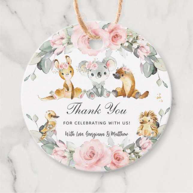 Niedliche australische Tiere Rosa Blumengrün Geschenkanhänger (Vorderseite)