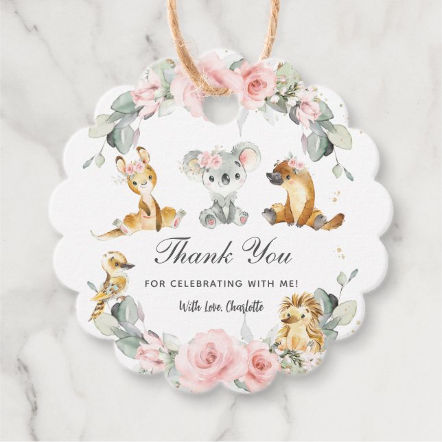 Niedliche australische Tiere Rosa Blumengrün Geschenkanhänger (Vorderseite)