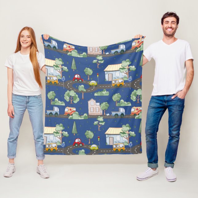 Niedliche Autos im Stadtmuster für kleine Jungen b Fleecedecke (Beispiel)