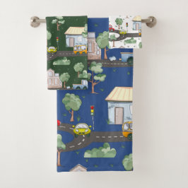 Niedliche Autos im Stadtmuster für kleine Jungen Badhandtuch Set