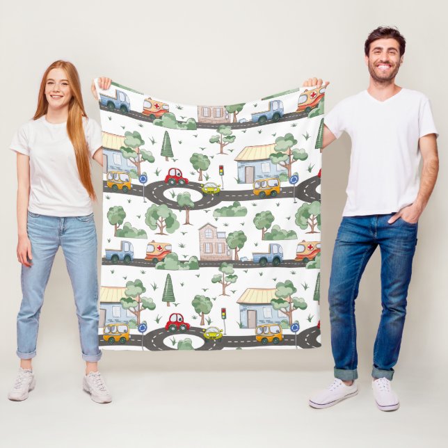 Niedliche Autos im Stadtmuster für kleine Jungen Fleecedecke (Beispiel)