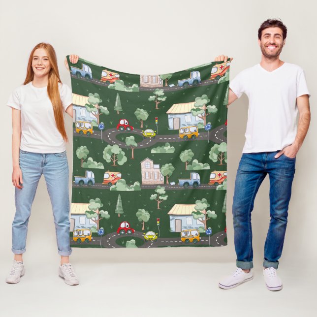 Niedliche Autos im Stadtmuster für Kleine Jungen G Fleecedecke (Beispiel)