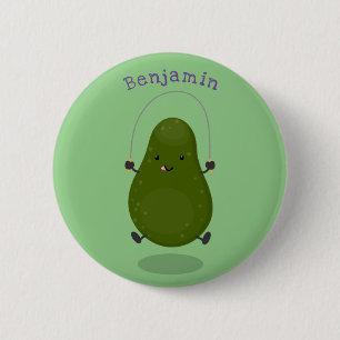 Niedliche Avocado-Springseil-Cartoon-Abbildung Button