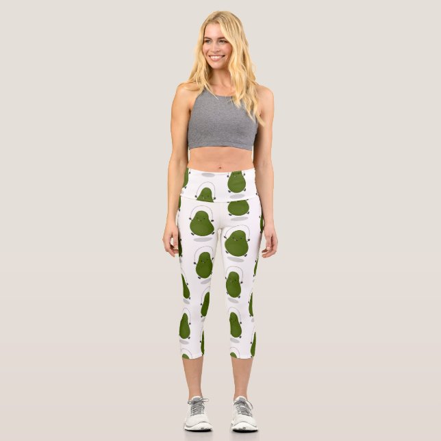 Niedliche Avocado-Springseil-Cartoon-Abbildung Capri Leggings (Vorderseite)