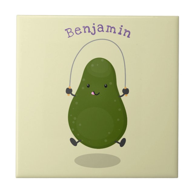 Niedliche Avocado-Springseil-Cartoon-Abbildung Fliese (Vorderseite)