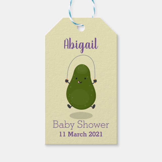 Niedliche Avocado-Springseil-Cartoon-Abbildung Geschenkanhänger (Vorderseite)