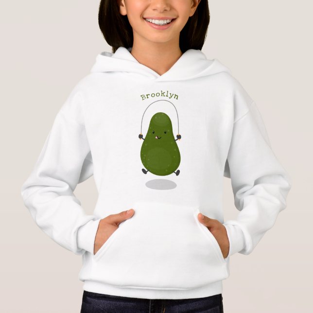 Niedliche Avocado-Springseil-Cartoon-Abbildung Hoodie (Vorderseite)