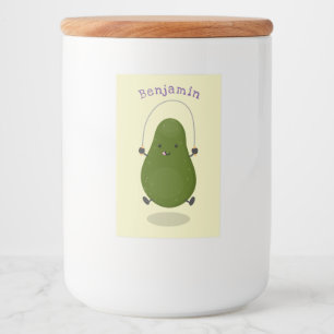 Niedliche Avocado-Springseil-Cartoon-Abbildung Lebensmitteletikett