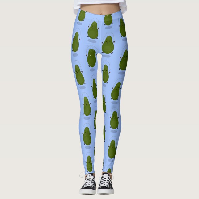 Niedliche Avocado-Springseil-Cartoon-Abbildung Leggings (Vorderseite)