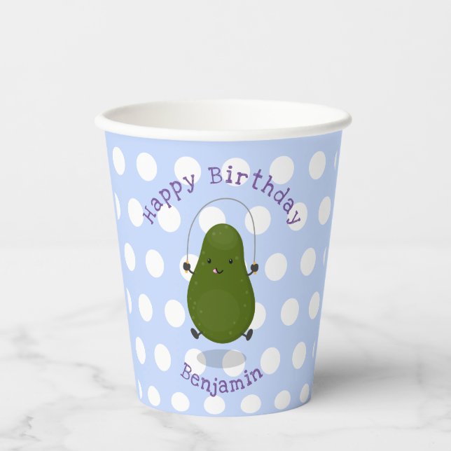 Niedliche Avocado-Springseil-Cartoon-Abbildung Pappbecher (Vorderseite)