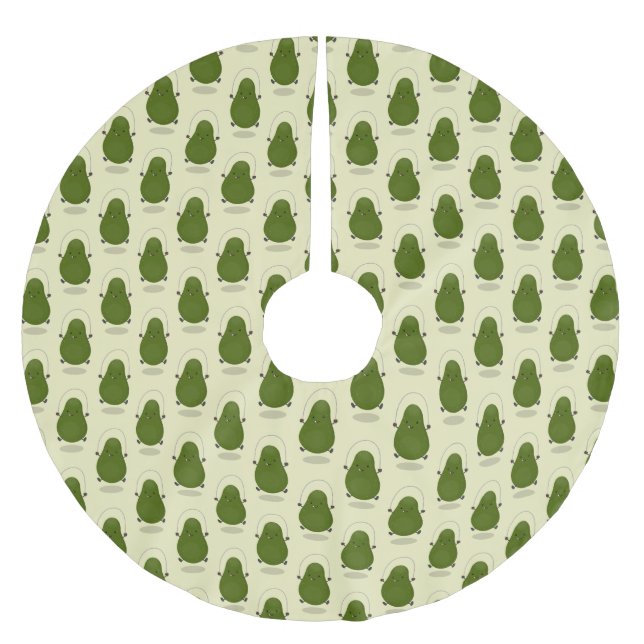 Niedliche Avocado-Springseil-Cartoon-Abbildung Polyester Weihnachtsbaumdecke (Vorderseite)