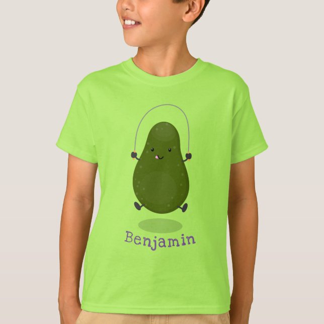 Niedliche Avocado-Springseil-Cartoon-Abbildung T-Shirt (Vorderseite)