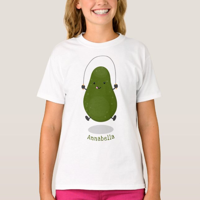 Niedliche Avocado-Springseil-Cartoon-Abbildung T-Shirt (Vorderseite)