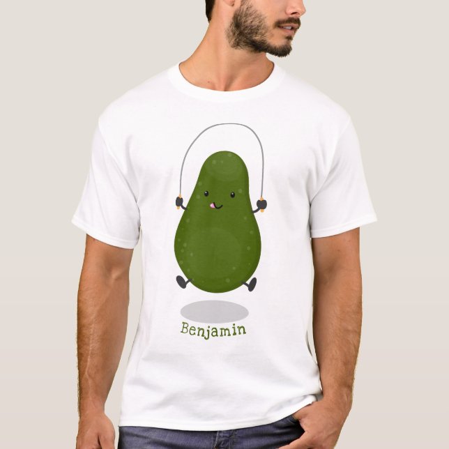 Niedliche Avocado-Springseil-Cartoon-Abbildung T-Shirt (Vorderseite)