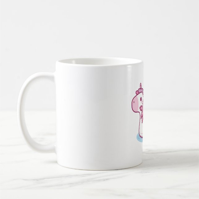 Niedliche Axolotl Chilling auf Unicorn Pool Float  Kaffeetasse (Links)