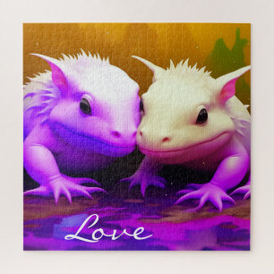 Niedliche Axolotl Couple Liebe AI Kunst Puzzle
