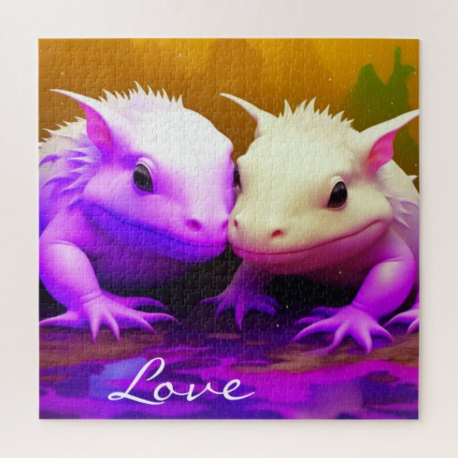 Niedliche Axolotl Couple Liebe AI Kunst Puzzle (Vertikal)