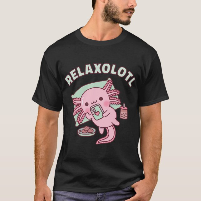 Niedliche Axolotl-Kühlung mit Handy Relaxolotl Fu T-Shirt (Vorderseite)