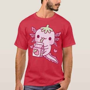Niedliche Axolotl-Lieben trinken Erdbeermilch T-Shirt