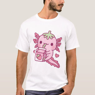 Niedliche Axolotl-Lieben trinken Erdbeermilch T-Shirt