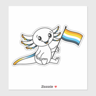 Niedliche Axolotl mit dem AroAce Sunset Pride Flag Aufkleber