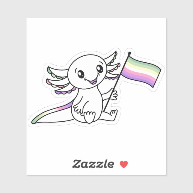 Niedliche Axolotl mit dem Flag "Genderfae Pride" L Aufkleber (Blatt)