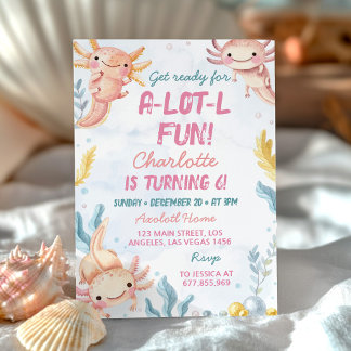 Niedliche Axolotl Pink Girl Geburtstagsparty Einladung