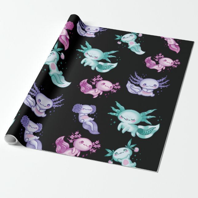 Niedliche Axolotls Geschenkpapier (Ungerollt)