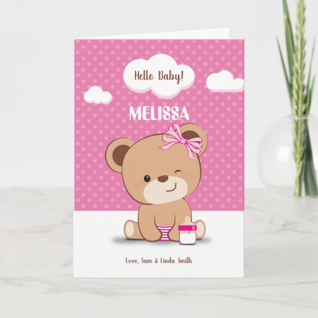 Niedliche Baby Bear Baby Shower Card für Mädchen Karte (Vorderseite)