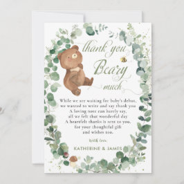 Niedliche Baby Bear Greenery Gender Neutrale Dusch Dankeskarte