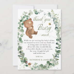 Niedliche Baby Bear Greenery Gender Neutrale Dusch Dankeskarte