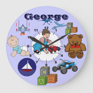 Niedliche Baby Boy Art Collage Bear Peace Liebe De Große Wanduhr