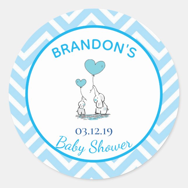 Niedliche Baby Boy Elephants, mit Herzblasen. Runder Aufkleber (Vorderseite)