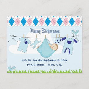Niedliche Baby Boy Kleidung Line Postkarte