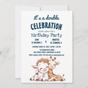 Niedliche Baby Cow und Giraffe Geburtstagsparty Einladung