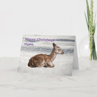 Niedliche Baby Deer Snowy Weihnachtskarte Feiertagskarte