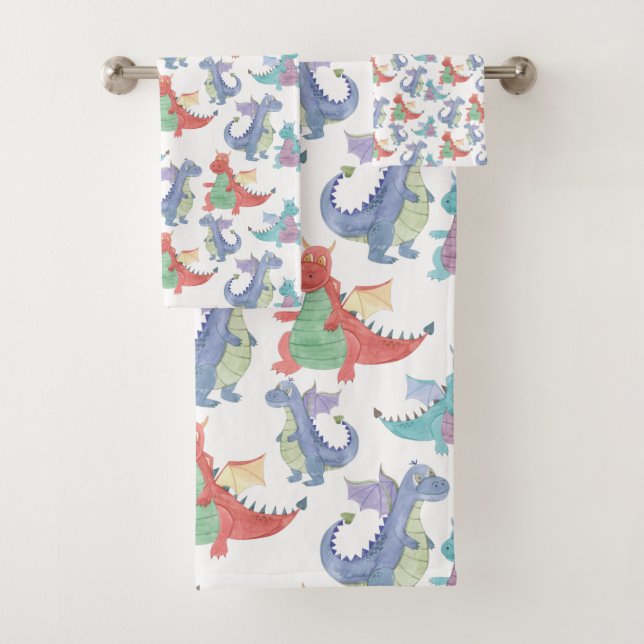 Niedliche Baby Dragons Happy Dancing Funny Cartoon Badhandtuch Set (Insitu)
