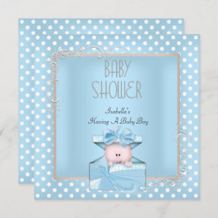 Niedliche Baby Dusche Blue White Polka Dots Einladung