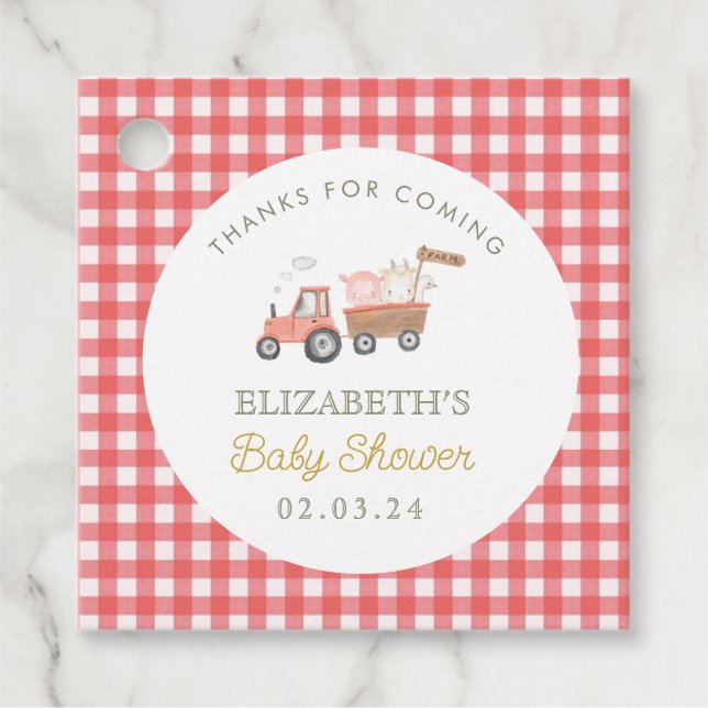 Niedliche Baby-Dusche von Zuchttieren Barnyard Geschenkanhänger (Vorderseite)