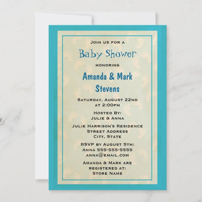 Niedliche Baby Footprints Baby Dusche Einladung (Vorderseite)