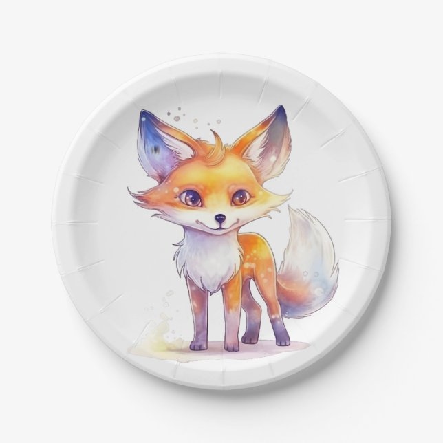 Niedliche Baby Fox Round Paper Teller (Vorderseite)