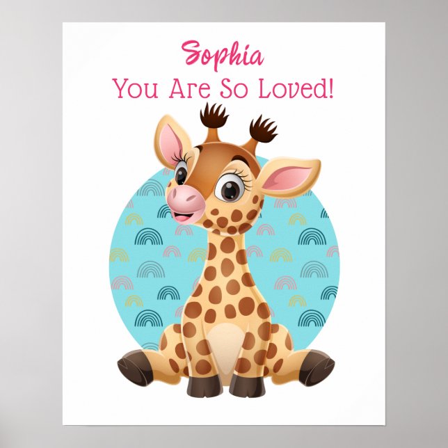 Niedliche Baby Giraffe Art, Name und Botschaft des Poster (Vorne)