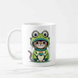 Niedliche Baby-Katze mit Froschhut Kaffeetasse