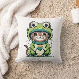 Niedliche Baby-Katze mit Froschhut Kissen