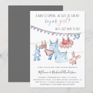 Niedliche Baby-Kleidung Geschlecht zeigen Party Ba Einladung
