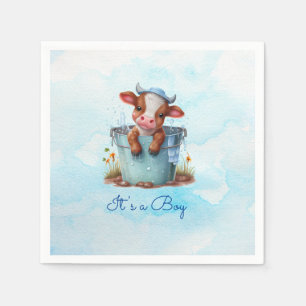 Niedliche Baby Kuh in Eimer Blue Baby Dusche Ihr J Serviette