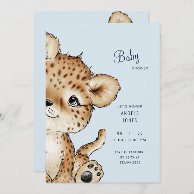 Niedliche Baby Leopard Babydusche Einladung (Vorne/Hinten)