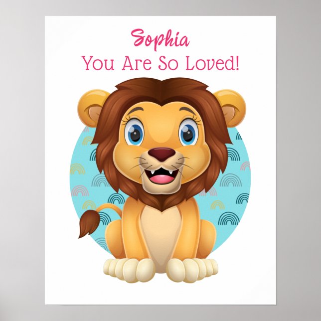 Niedliche Baby Lion Art, Name und Botschaft des Ki Poster (Vorne)