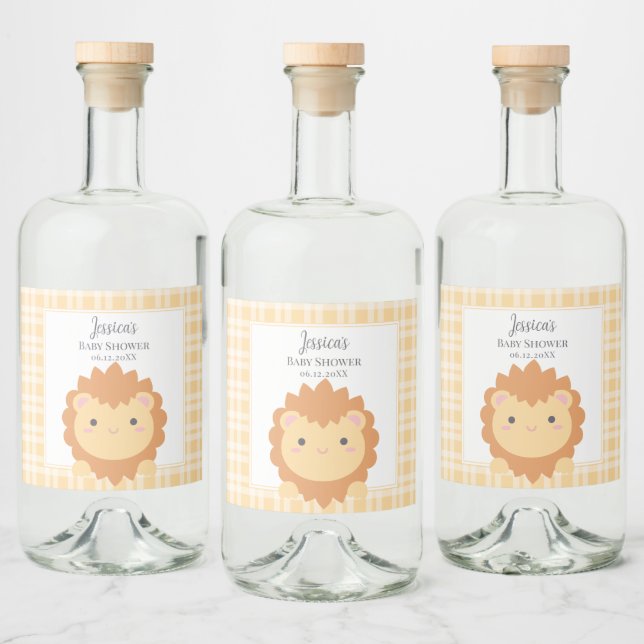 Niedliche Baby Lion Cub Gender Neutral Baby Dusche Alkoholflaschenetikett (Flaschen)